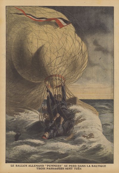O balão alemão Pommern a cair no Báltico (cor litho) de French School
