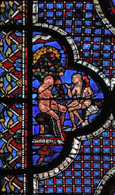 A janela do bom samaritano: Adão e Eva sob a árvore do conhecimento do bem e do mal (w44) de French School