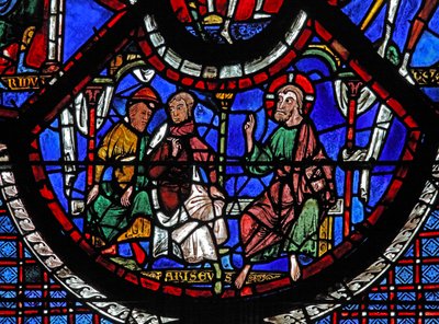 A janela do Bom Samaritano: Cristo contando a parábola do Bom Samaritano (w44) de French School