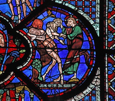 A janela do Bom Samaritano: Deus cria a mulher da costela do adão adormecido (w44) de French School
