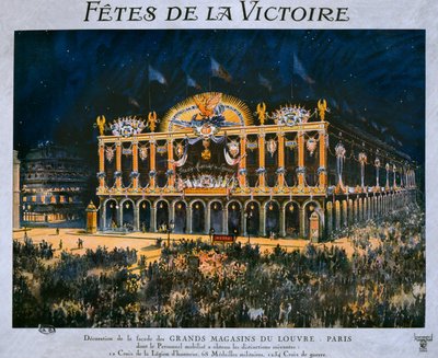 Os Grands Magasins du Louvre decorados para a celebração da vitória de 1918, 14 de julho de 1919 de French School