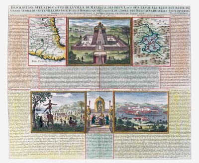 O Grande Templo, mapas do México e seus arredores (gravura colorida) de French School