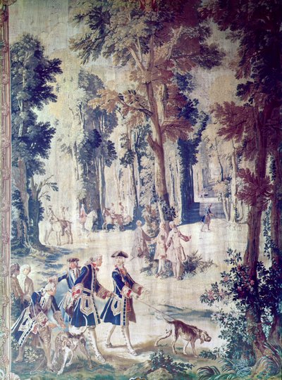 A Caçada de Luís XV, tapeçaria, meados do século XVIII (tapeçaria) de French School