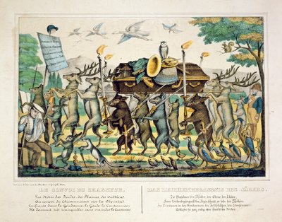 A Procissão dos Caçadores, c.1850 (lito colorido à mão) de French School