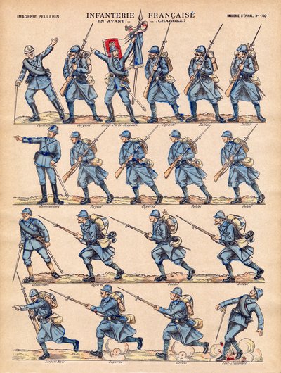 A Infantaria do carregamento do Armee francês. Imaging of Epinal, início do século XX. de French School