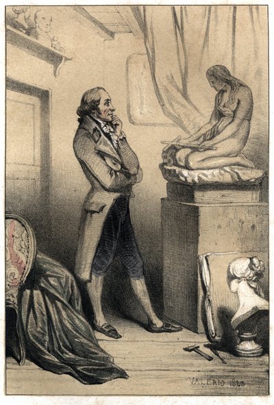 O escultor italiano Antonio Canova (1757 - 1822) antes da cultura da "Madeleine penitente". Placa retirada de "Scenes de la vie des hommes famous" gravada em dois tons por Valerio. 1843. de French School