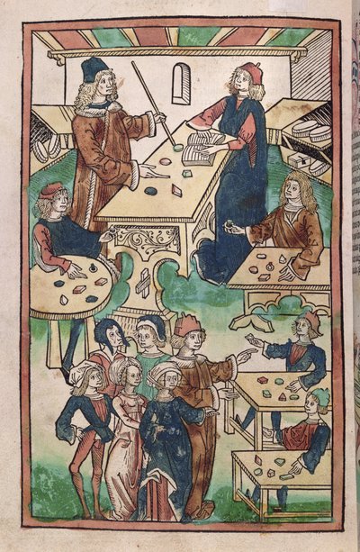 The Jewelers Shop, 1491 (xilogravura colorida) de French School