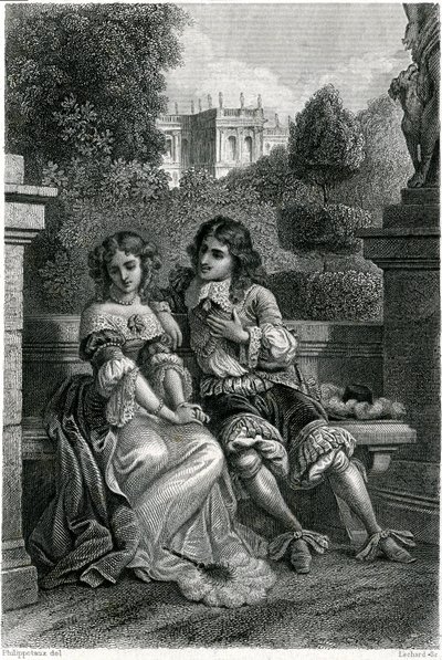 O Rei de França Luís XIV na companhia galante da Mademoiselle de la Vallière de French School