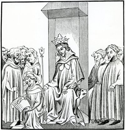 O rei dos francos dita a lei sálica, depois de uma miniatura nas Crônicas de St. Denis de French School
