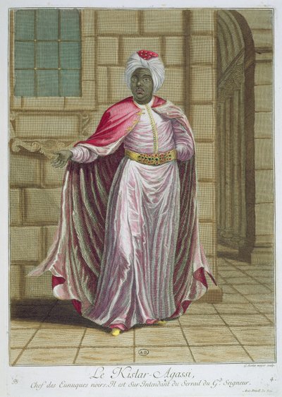O Kislar-Agassi, da coleção Trajes Levant, gravada por Gerard Jean Baptiste Scotin (1671-1716) 1707-08 de French School