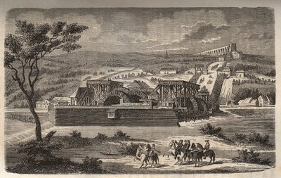 A Máquina de Marly - Vista da máquina do aqueduto de Marly instalada em Bougival - O aqueduto de Louveciennes (ou Marly) para para Versalhes e o castelo de Marly em água - gravura em “Histoire de France” de Victor Duruy (1811- 1894) - 1882 de French School