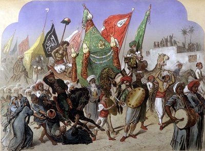 O Mahmal: Regresso do Sagrado Rug de Meca - no "Egipto Moderno", por Henri de Monte, v.1870 de French School