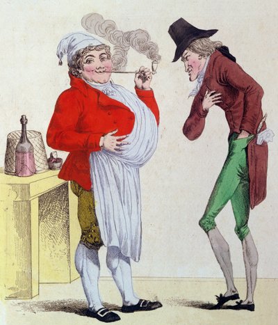 O homem sem preocupação e o homem sem dinheiro, em maio de 1815 (gravura colorida) de French School