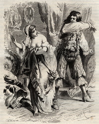 O Marquês de Montespan, Louis Henri (Louis-Henri) de Pardaillan de Gondrin (1640-1691), esbofeteou sua esposa, a Marquesa de Montespan (Françoise Athenais) por Rochechouart Mortemart (ou Madame de Montespan) (1640-1707), pois ela se recusou a ele por ordem de French School