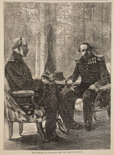 O Encontro de Napoleão e o Rei da Prússia, setembro de 1870, ilustração da História de Cassells da Guerra entre a França e a Alemanha, 1870-1871 de French School