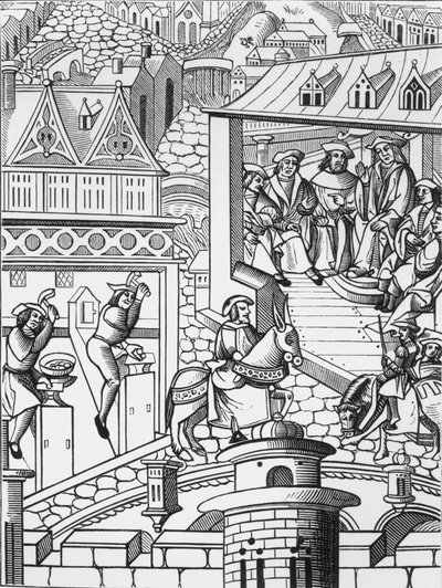 A Casa da Moeda, depois de uma xilogravura em De lInstitution de la Chose Politique, uma tradução da obra latina de Francis Patricius, publicada em 1520 de French School