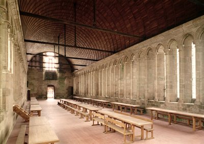 O refeitório dos monges, vista interior da Abadia, 1217 de French School
