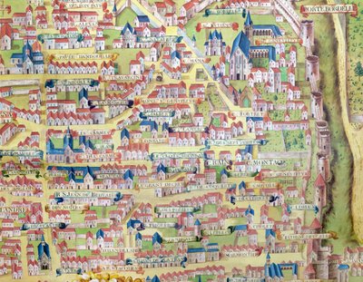 O Montagne Sainte-Genevieve, detalhe do plano de Paris fez c.1540, chamado Plan de la Gouache, c.1860 de French School