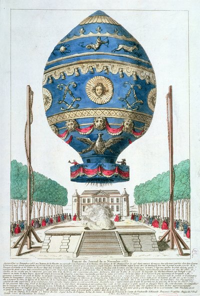 O experimento de balão de irmãos de Montgolfier no Chateau de la Muette, 21 de novembro de 1783 de French School