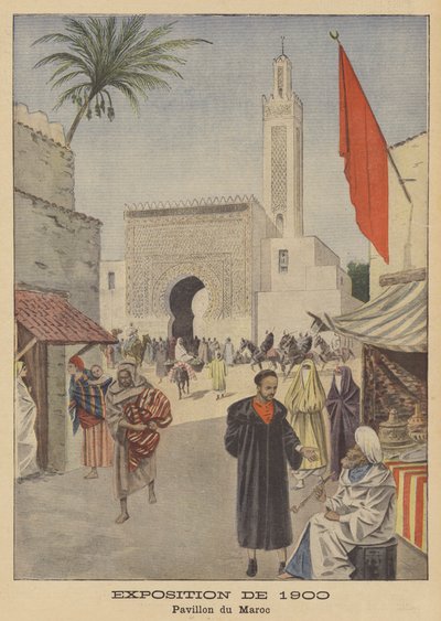 O Pavilhão Marroquino na Exposição Universelle de 1900 em Paris (cor litho) de French School