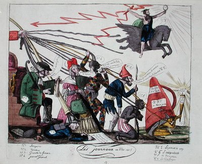The Newspapers of May 1815 (gravura a cores) de French School
