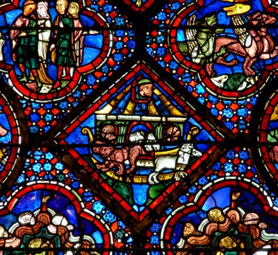 A janela de Noé: Noé observa os animais quando saem da arca (w47) de French School