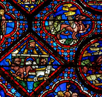 A janela de Noé: Noé observa os animais quando saem da arca (w47) de French School