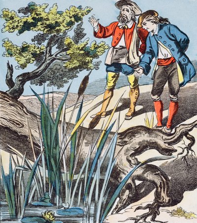 O carvalho e o Reed, ilustração do Fables de La Fontaine de French School
