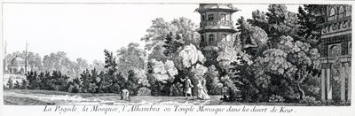 O Pagode, a Mesquita e o Templo Alhambra ou Mourisco em Kew, dos Jardins Anglo-Chinois à la Mode, de George Louis le Rouge, publicado entre 1775 e 1778 de French School