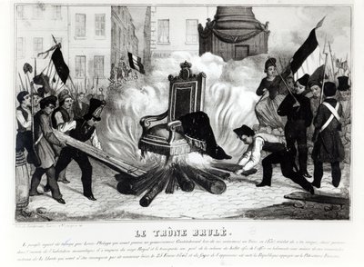 As pessoas queimando o trono na Place de la Bastille, 1848 de French School