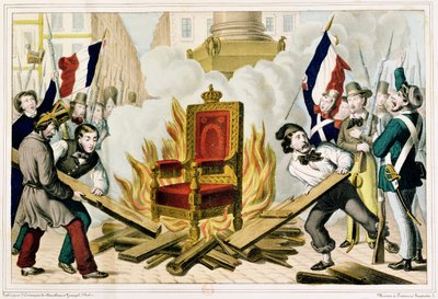 As pessoas queimando o trono na Place de la Bastille, 1848 de French School