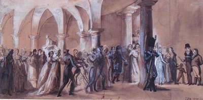 The Peristyle at the Theatre Francais, c.1822 (cor litho) de French School