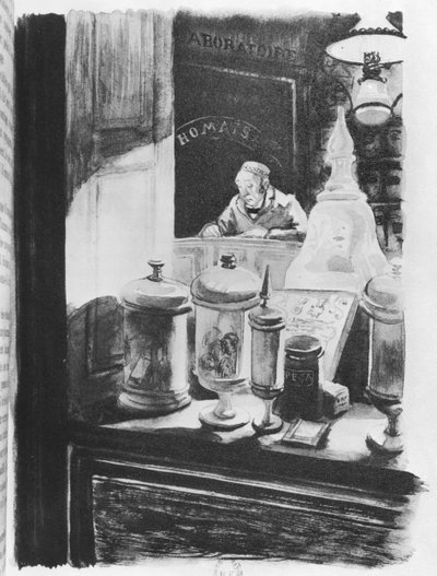 O farmacêutico Homais, ilustração de "Madame Bovary", de Gustave Flaubert (1821-1880), publicada por Briffant, 1836 de French School
