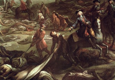A peste em Marselha em 1720 (óleo sobre tela) (detalhe) de French School