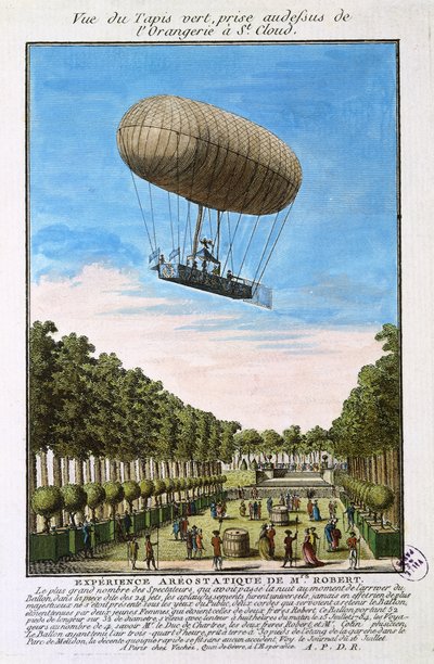 O dirigível de Robert sobre Saint Cloud, Paris, 15 de julho de 1784 de French School
