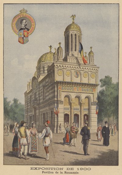 Pavilhão da Roménia na Exposição Universelle de 1900 em Paris (cor litho) de French School