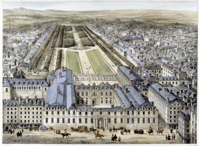 O Palácio Real em 1679, visto da Rua St Honoré - litografia de French School