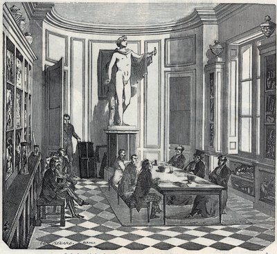 A Escola de Medicina de Paris - um exame na sala de instrumentos - Gravura em "Tableau-de-Paris" de Edmond Texier 1852 de French School