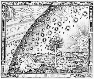 O cientista Deixando o mundo, no estilo de c.1520, de LAtmosphere meteorologie populaire, publicou Paris, 1888 de French School