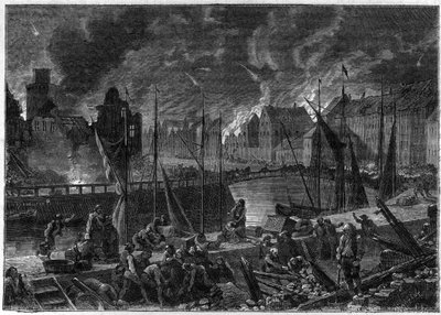 A Segunda Batalha de Copenhaga (ou o Bombardeamento de Copenhaga) (16 de Agosto a 5 de Setembro de 1807) Bombardeamento britânico de Copenhaga para dezasseis da frota Dano-Norueguesa, durante as Guerras Napoleónicas - Guerras Inglesas - A Batalha de Copenh de French School