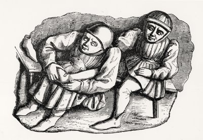 O Sapateiro e seu Cliente, copiados de uma das Barracas da Misericórdia no Coro da Catedral de Rouen, ilustração da Ciência e Literatura da Idade Média e do Renascimento, escrita e de French School