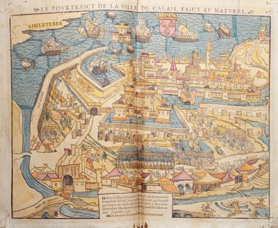 O cerco de Calais, 1558 (xilogravura colorida) de French School