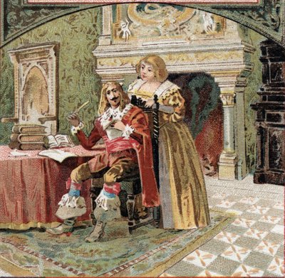 O Senhor de Beringhen e a Senhora do Fargis conspiraram contra Richelieu (Armand Jean du Plessis, Cardeal de Richelieu (1585-1642), ministro de Luís XIII, no Castelo de Azay-le-Rideau (Azay le Rideau) (Indre-et-Loire). Cromolitografia do final do século XI de French School