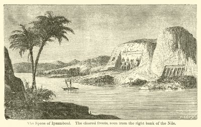 O Speos of Ipsamboul, as frentes limpas, vistas da margem direita do Nilo (gravura) de French School