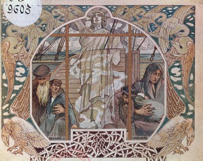 O Espírito da Liberdade como a Única Esperança, ilustração de capa de Au dela de lOcean, 1909 de French School