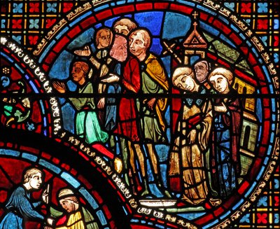 A janela de St Lubin: uma procissão deixa uma igreja (w45) de French School