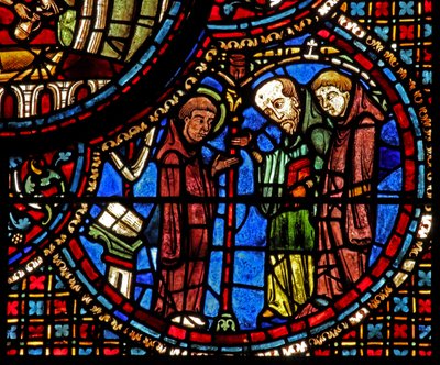 A janela de St Lubin: suas meditações são interrompidas por dois monges (w45) de French School