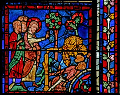 A janela de São Martinho: o santo faz com que uma árvore caia sobre o pagão (w20) de French School