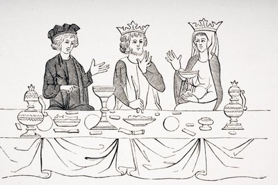 A Mesa de um Barão no século XIII, depois de uma miniatura de "História de São Graal", de "A Idade Média e o Renascimento", de Paul Lacroix (1806-84), publicada em 1847 de French School