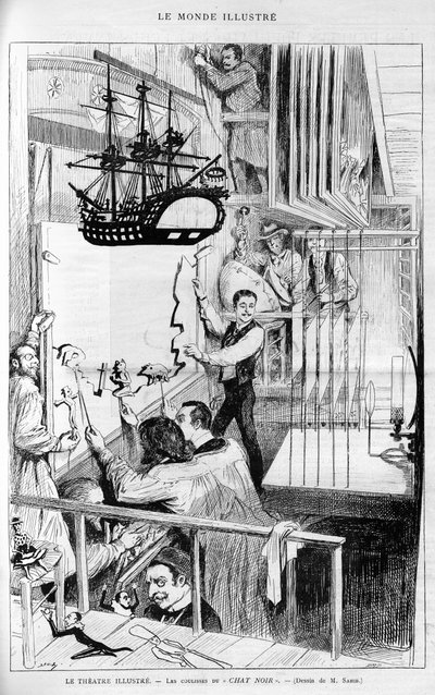 O Teatro ilustra: os bastidores do "Chat noir". Gravação em "Le monde illustrious", "1888. de French School